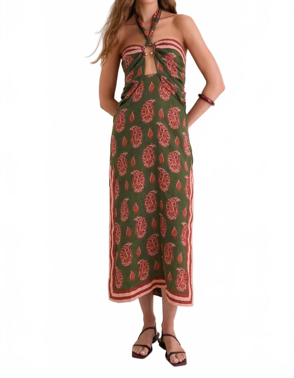 NEW JOHANNA ORTIZ desert heart ankle dress in green/rose